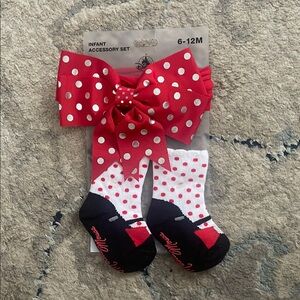 Disney Minnie Red and Black Polka Dot Socks and Bow Set